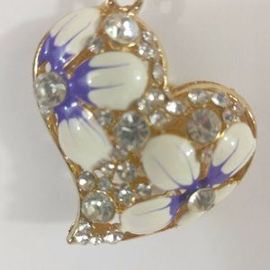 Heart purple daisy rhinestone necklace 28-30 inches gold tone